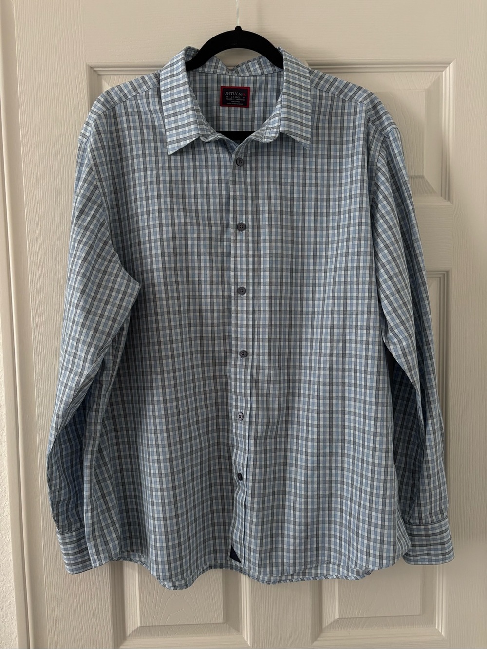 UNTUCKit Shirt Mens XL Cotton Check Plaid Long Sleeve Button Up Blue Casual Work
